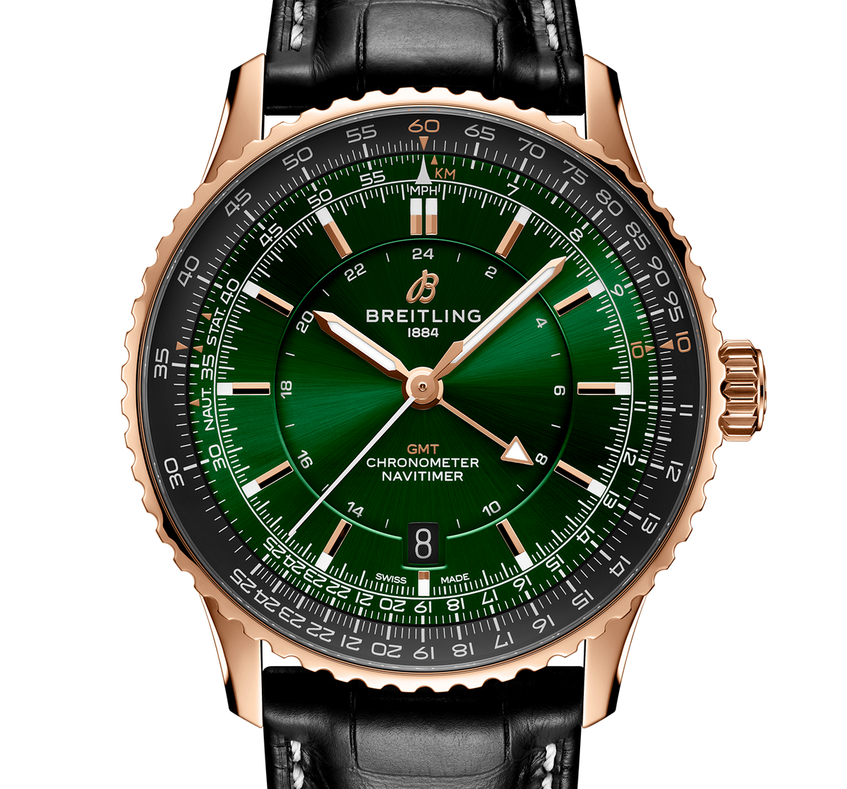 Breitling Navitimer Automatic GMT 41 Watch with Green Dial