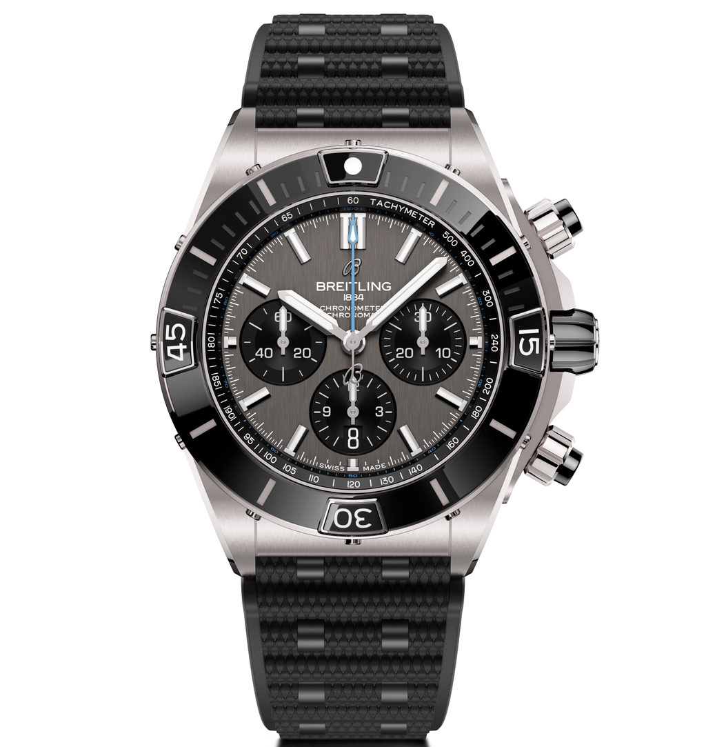 Breitling Super Chronomat B01 44 Watch with Black Rubber Rouleaux Strap
