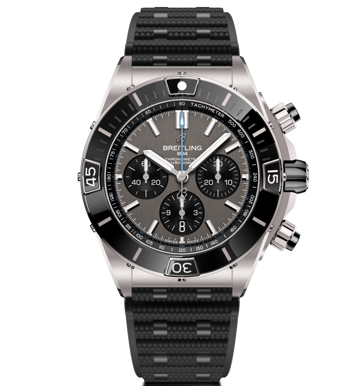 Breitling Super Chronomat B01 44 Watch with Black Rubber Rouleaux Strap