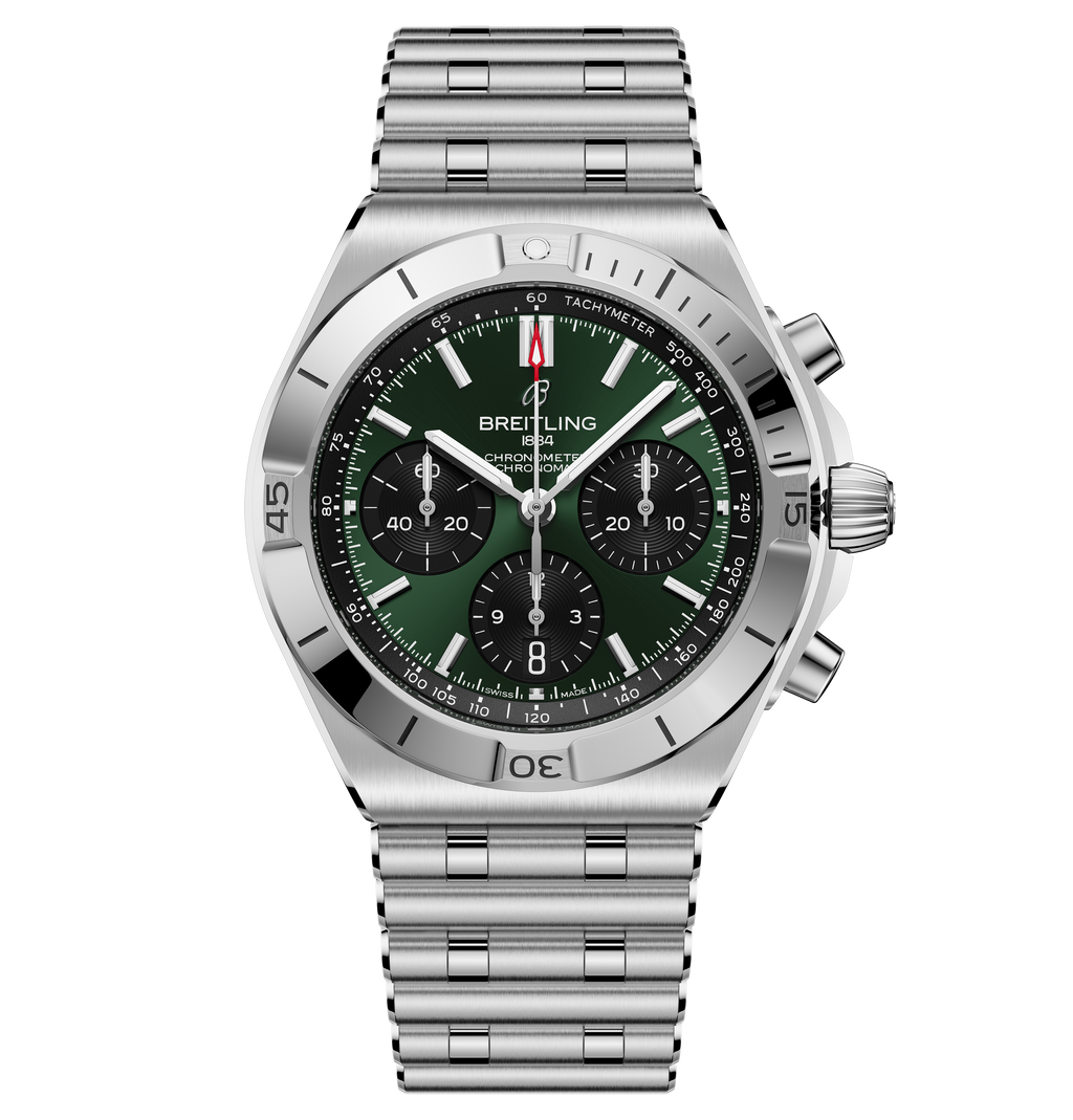 Breitling Chronomat B01 Chronograph 42 Watch with Green Panda Dial