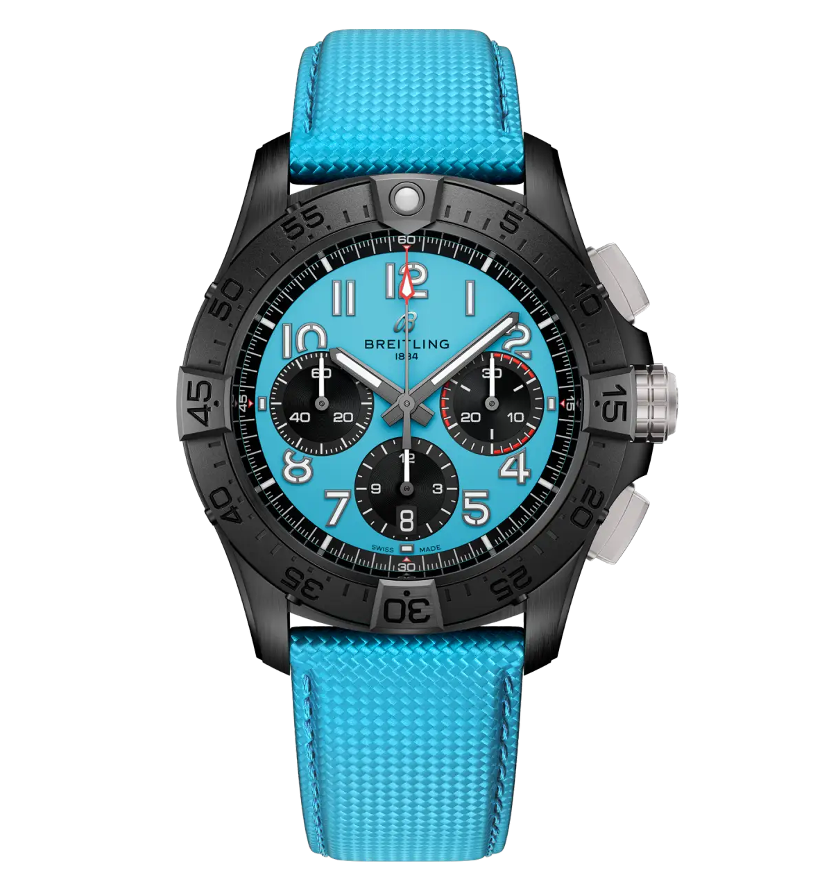 Breitling Avenger B01 Chronograph 42 Night Mission Watch with Turquoise Strap