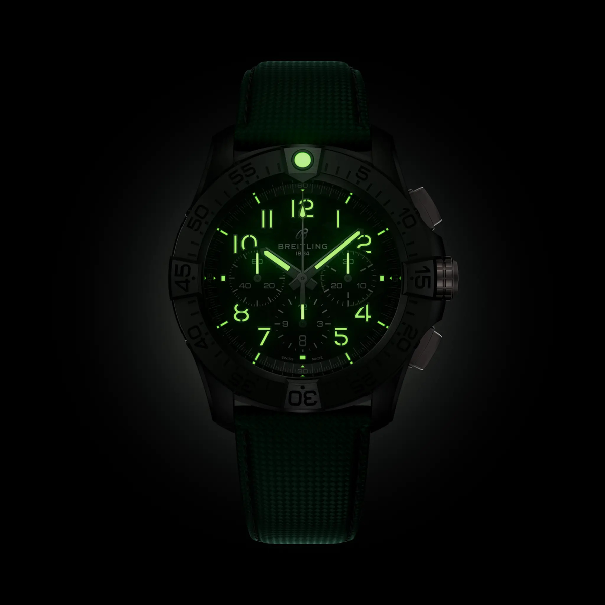 Breitling Super Avenger B01 Chronograph 46 Night Mission Watch with Khaki Green Leather Strap