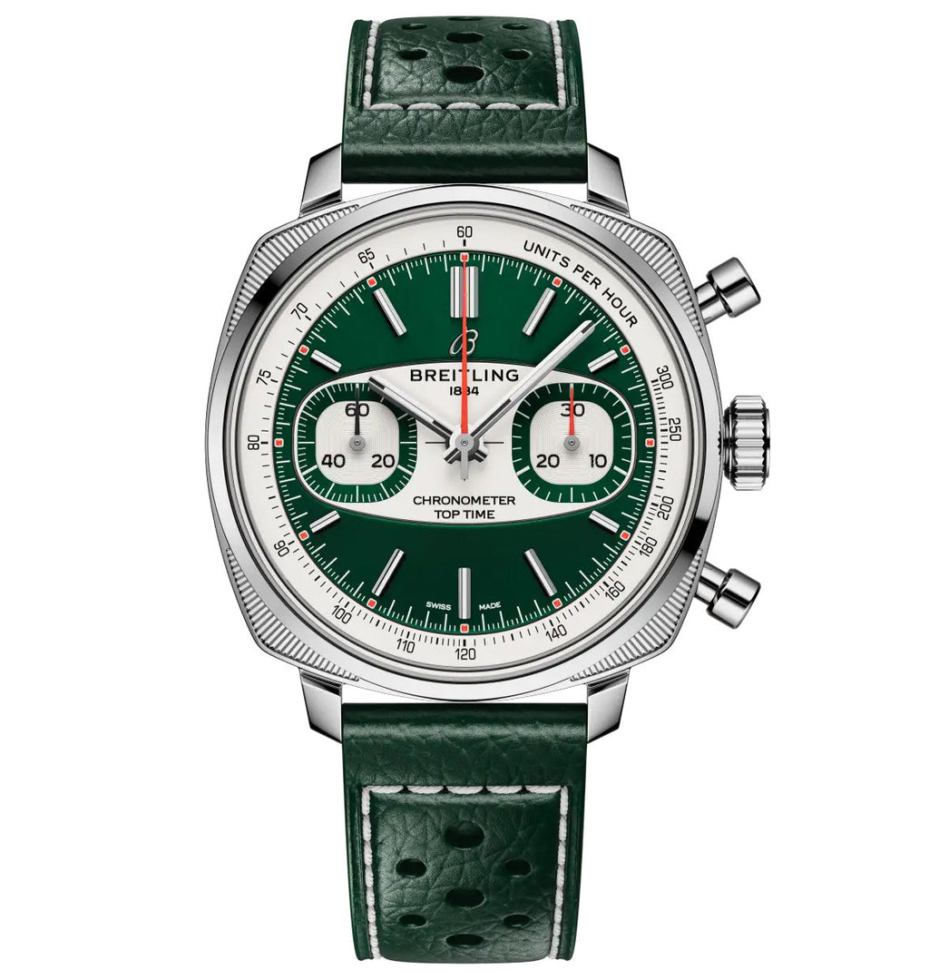 Breitling Top Time B01 Racing 38mm Watch with Green Leather Strap, Limited Edition