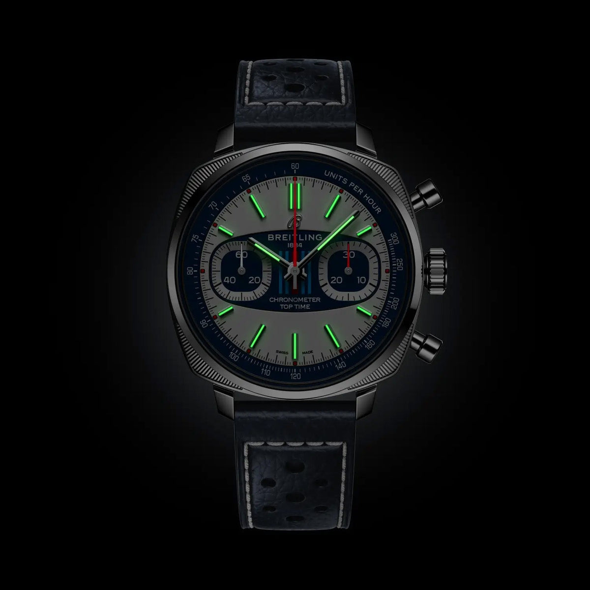 Breitling Top Time B01 Racing 38mm Watch with Dark Blue Leather Strap, Limited Edition