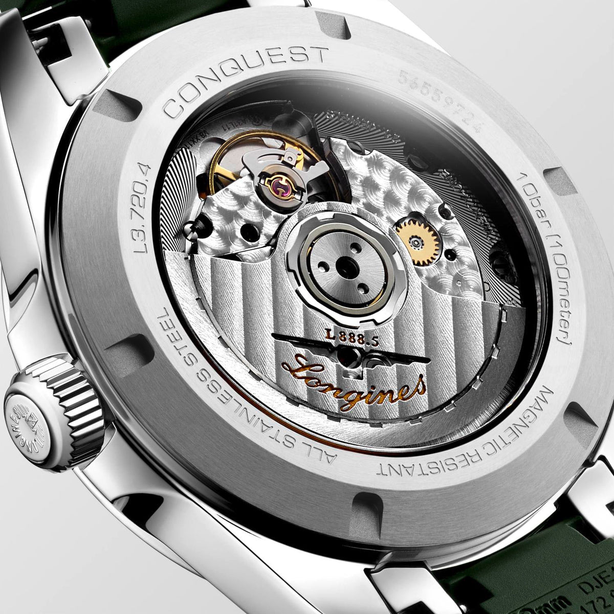 Longines Conquest 38mm Watch with Green Rubber Strap