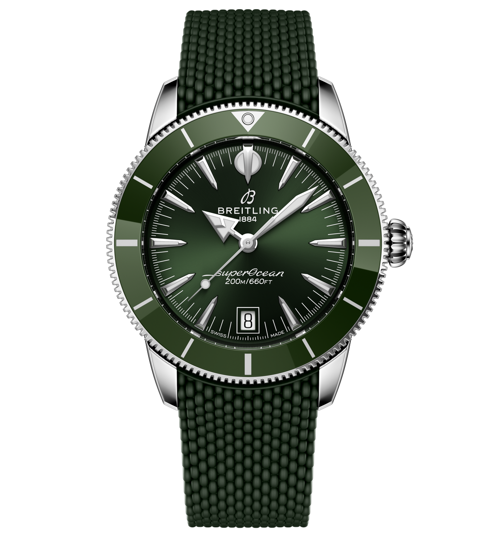 Breitling Superocean Heritage B31 Automatic 40 Watch with Green Mesh Rubber Strap