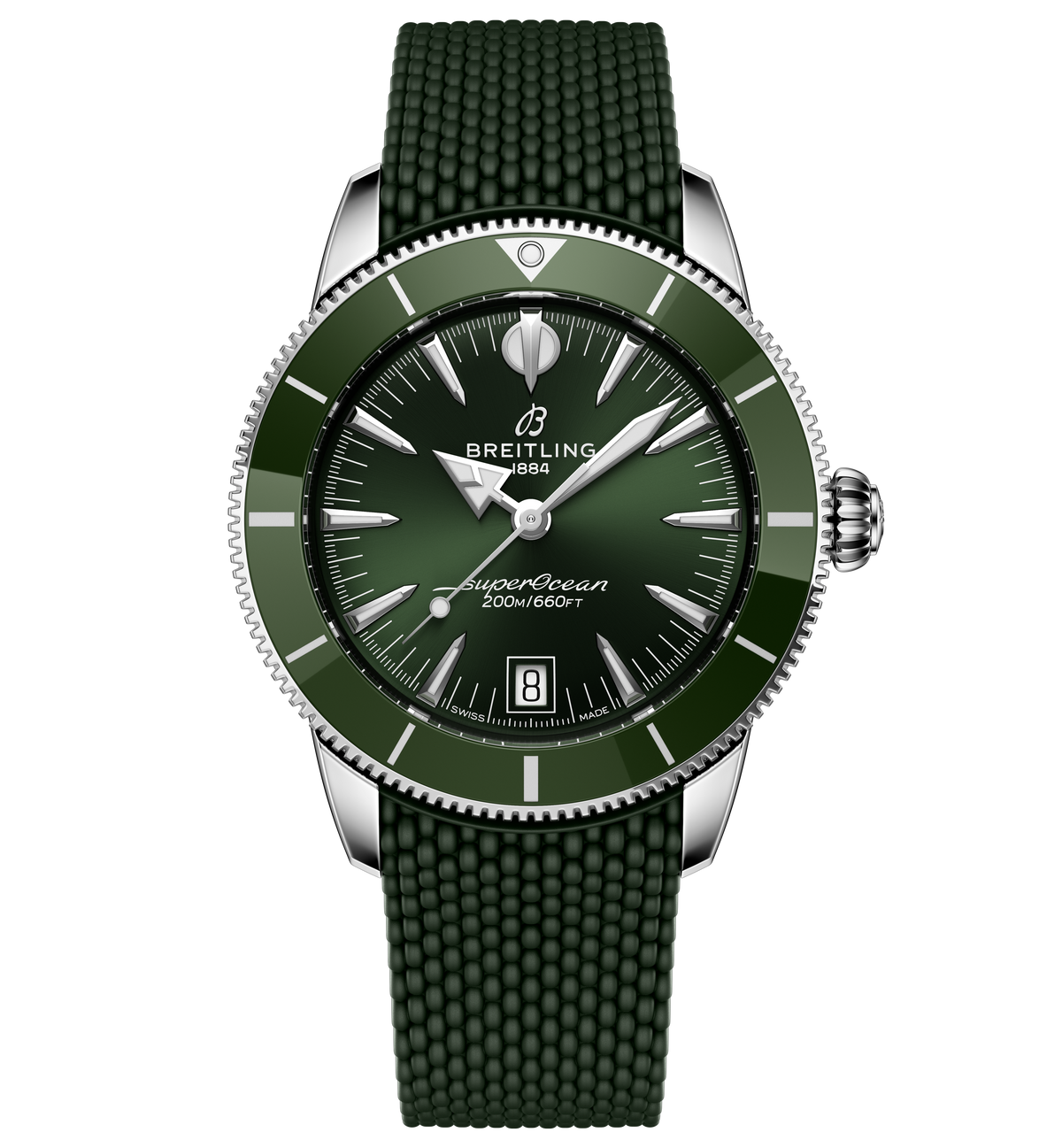 Breitling Superocean Heritage B31 Automatic 40 Watch with Green Mesh Rubber Strap