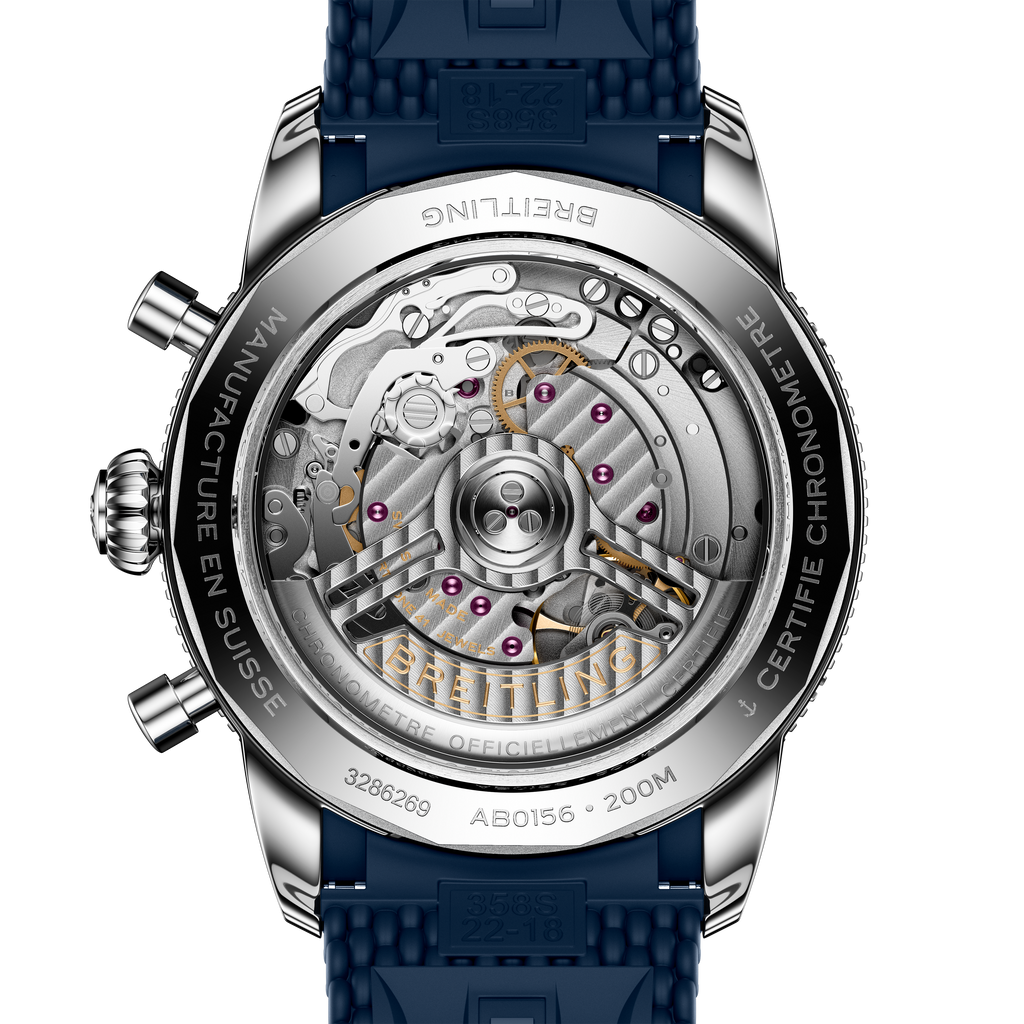 Breitling Superocean Heritage B01 Chronograph 42 Watch with Blue Mesh Rubber Strap