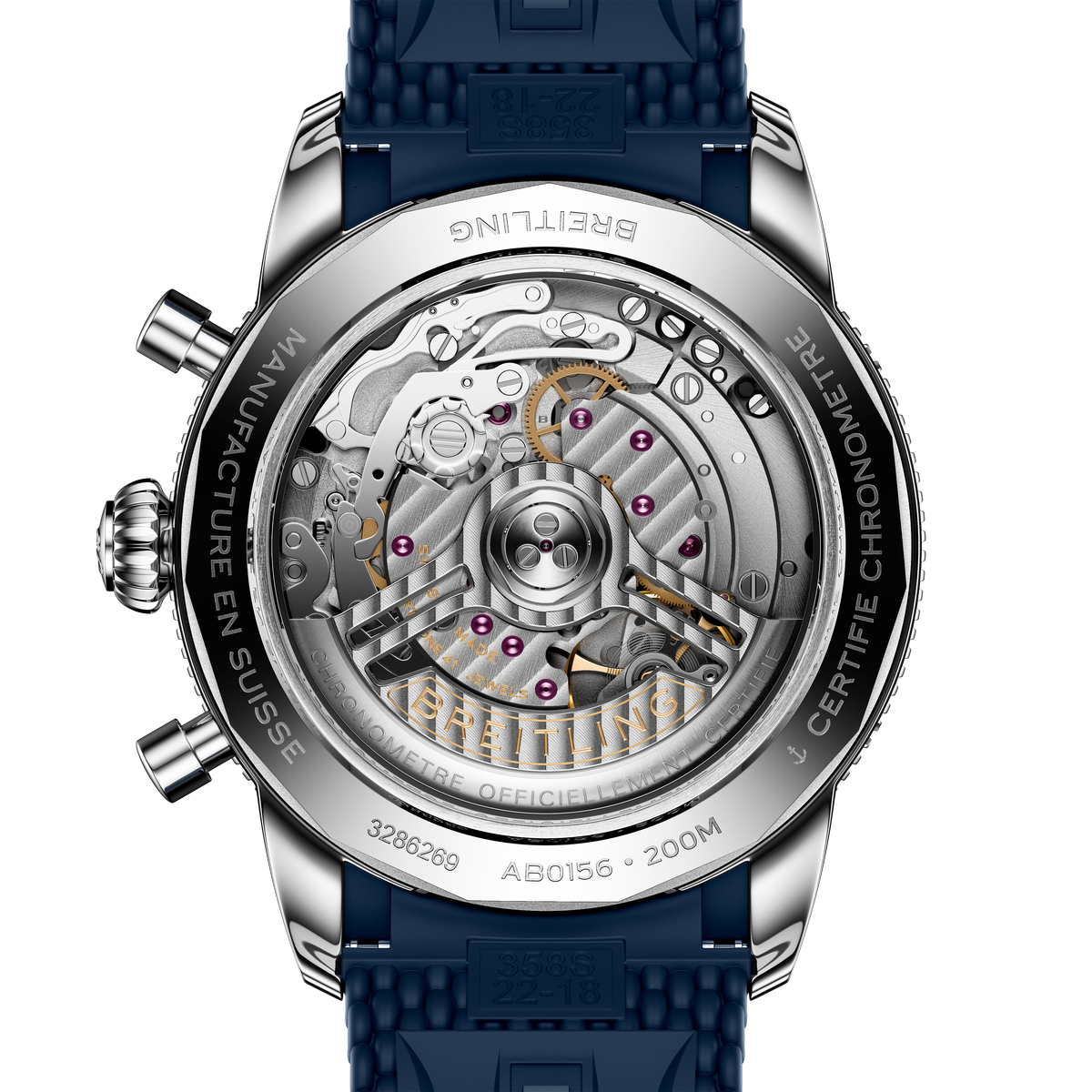 Breitling Superocean Heritage B01 Chronograph 42 Watch with Blue Mesh Rubber Strap