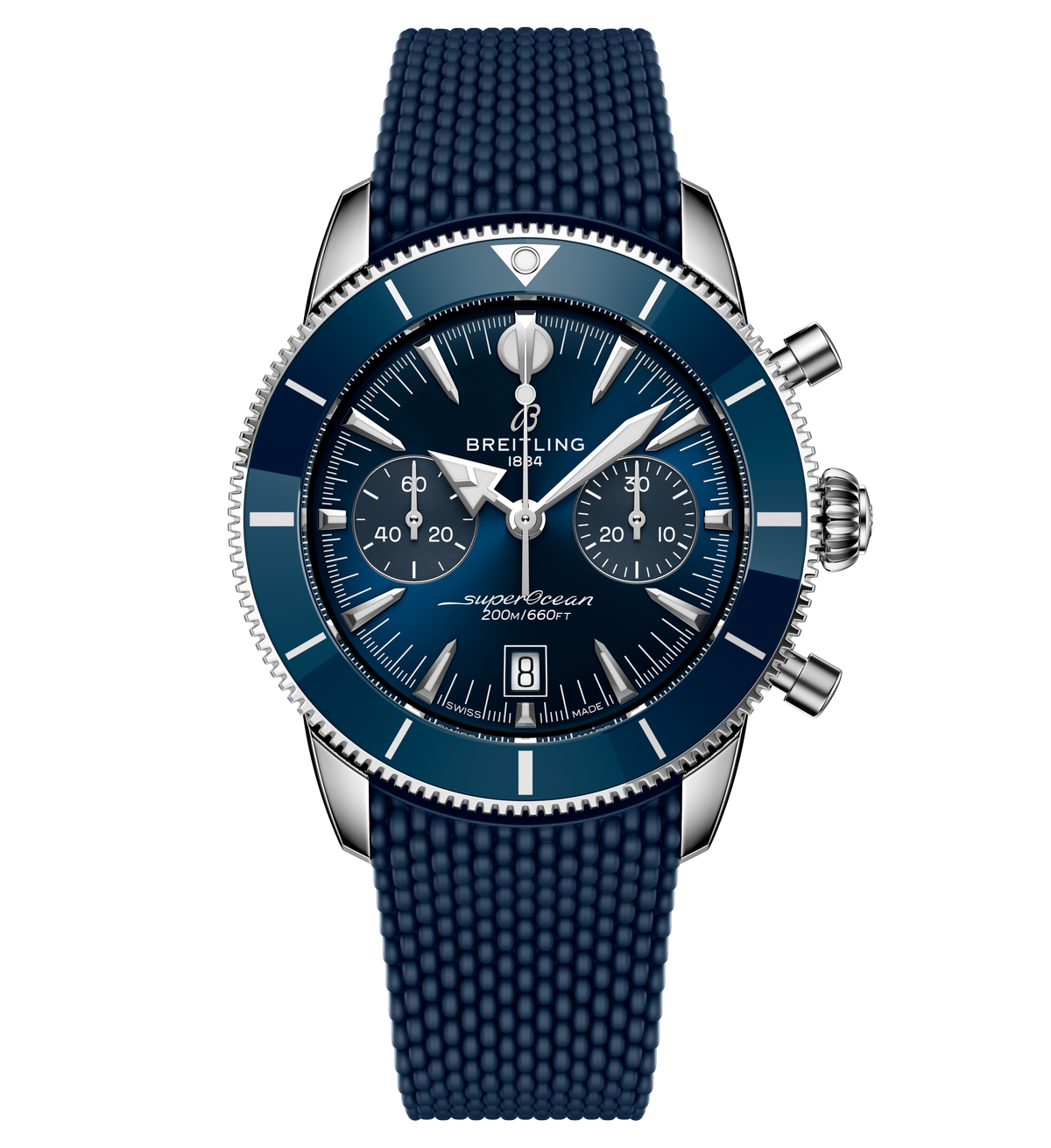 Breitling Superocean Heritage B01 Chronograph 42 Watch with Blue Mesh Rubber Strap