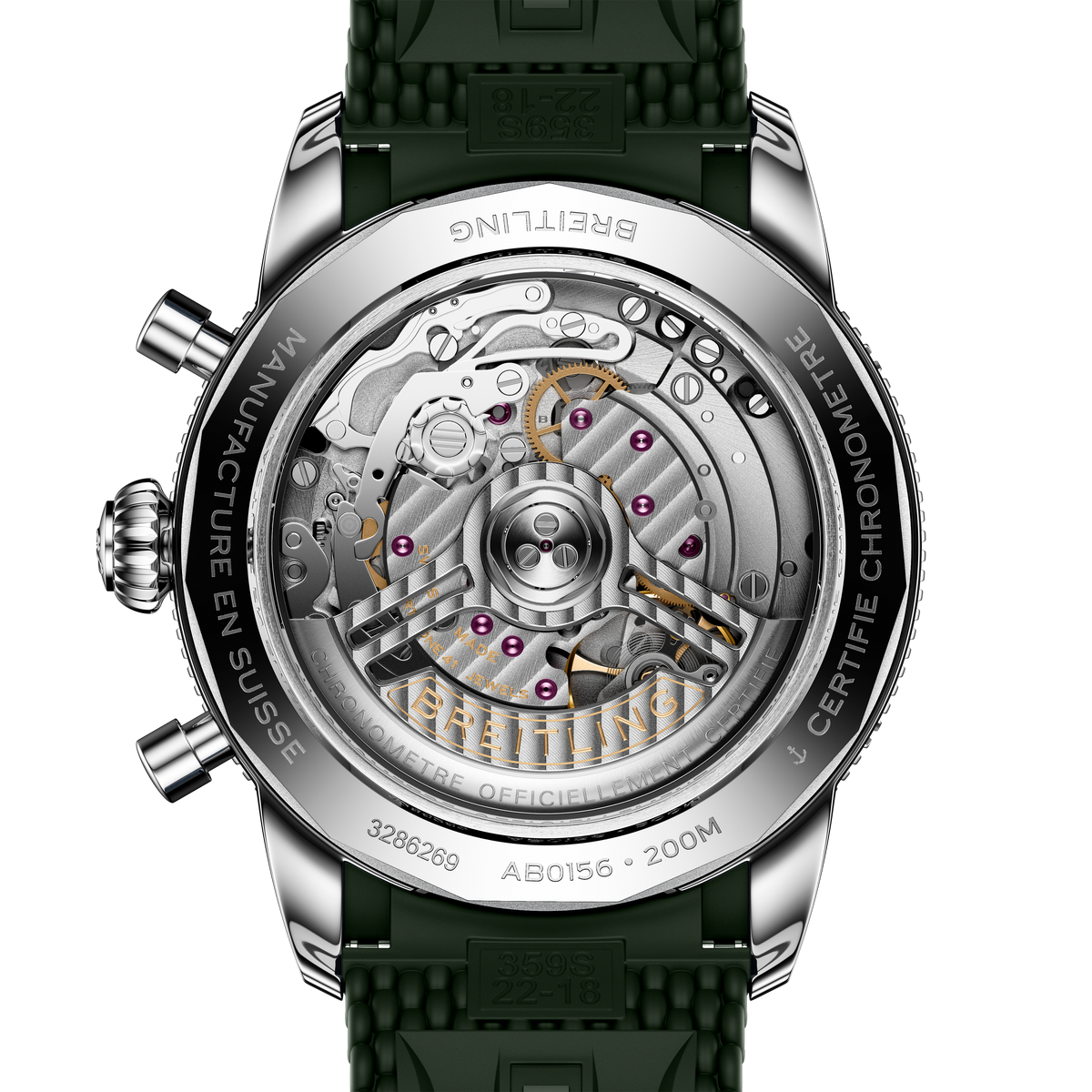 Breitling Superocean Heritage B01 Chronograph 42 Watch with Green Mesh Rubber Strap