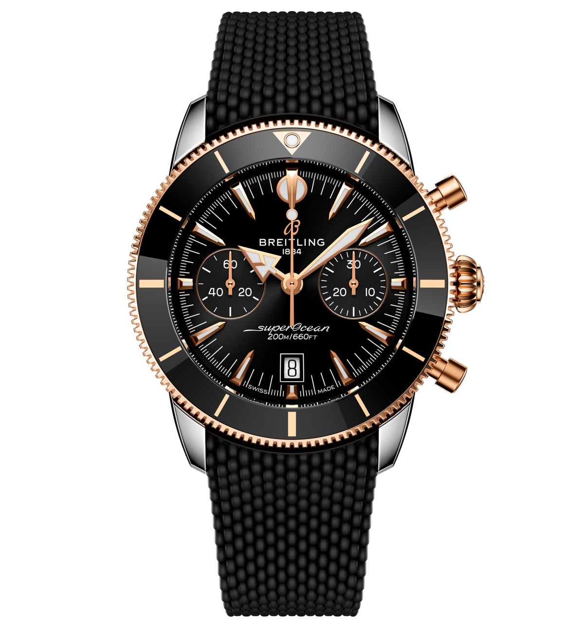 Breitling Superocean Heritage B01 Chronograph 42 Watch with Black Mesh Rubber Strap