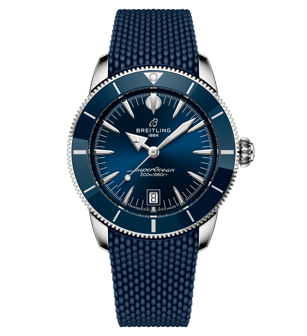 Breitling Superocean Heritage B31 Automatic 42 Watch with Blue Mesh Rubber Strap