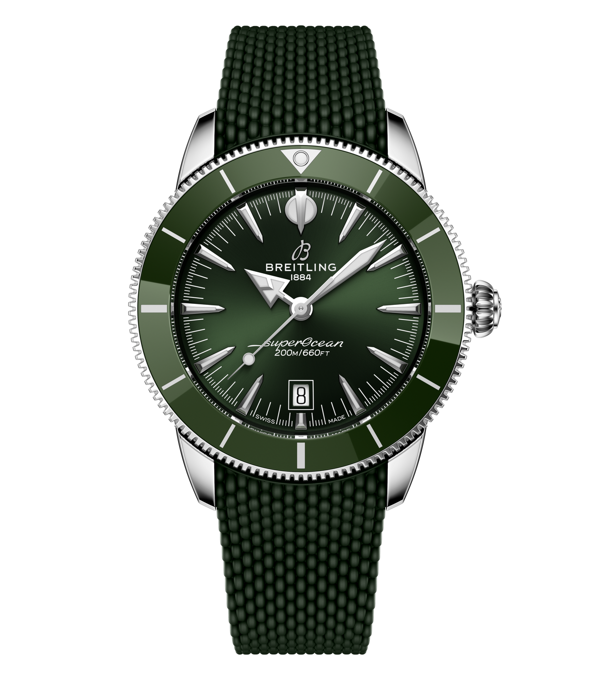 Breitling Superocean Heritage B31 Automatic 44 Watch with Green Mesh Rubber Strap