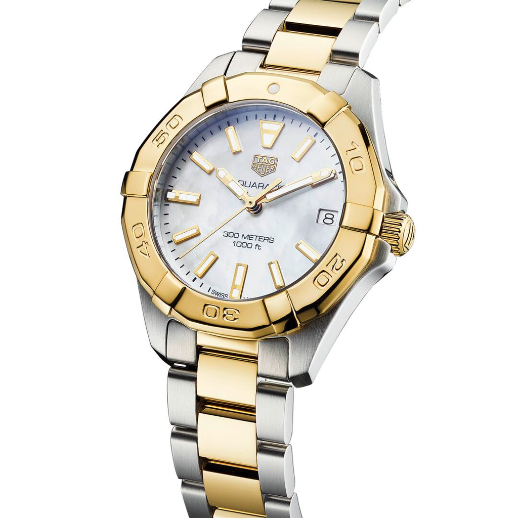 TAG Heuer Aquaracer Ladies' Quartz Movement Mother-of-Pearl Dial and Yellow Gold Bezel Watch