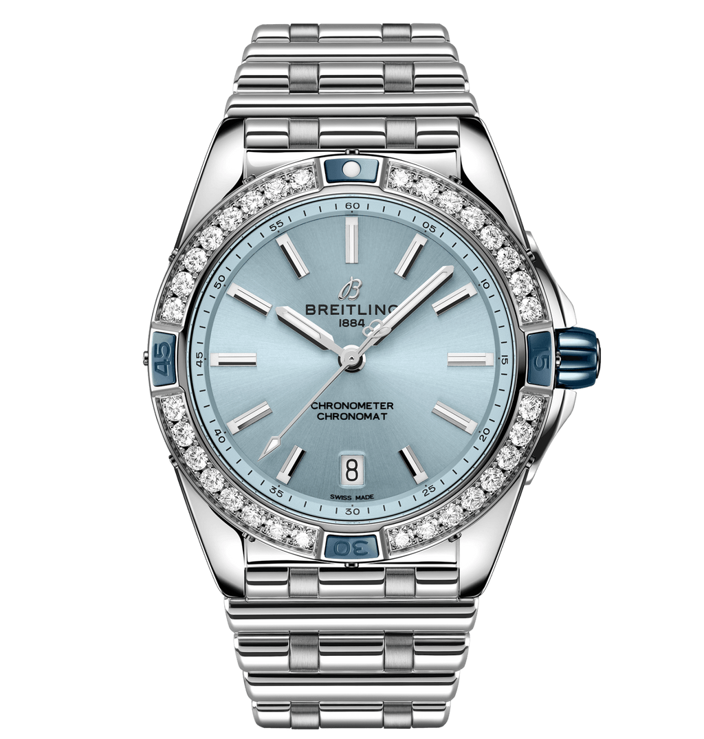 Breitling Super Chronomat 38mm Diamond Watch with Light Blue Dial