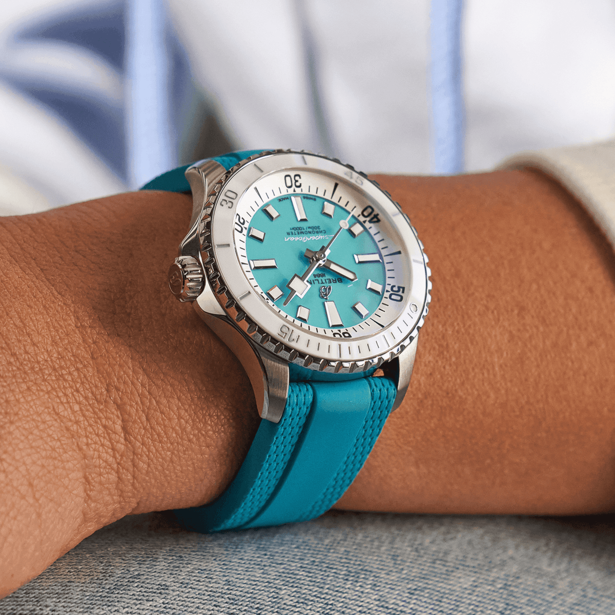 Breitling Superocean Turquoise on Rubber Watch, 36mm