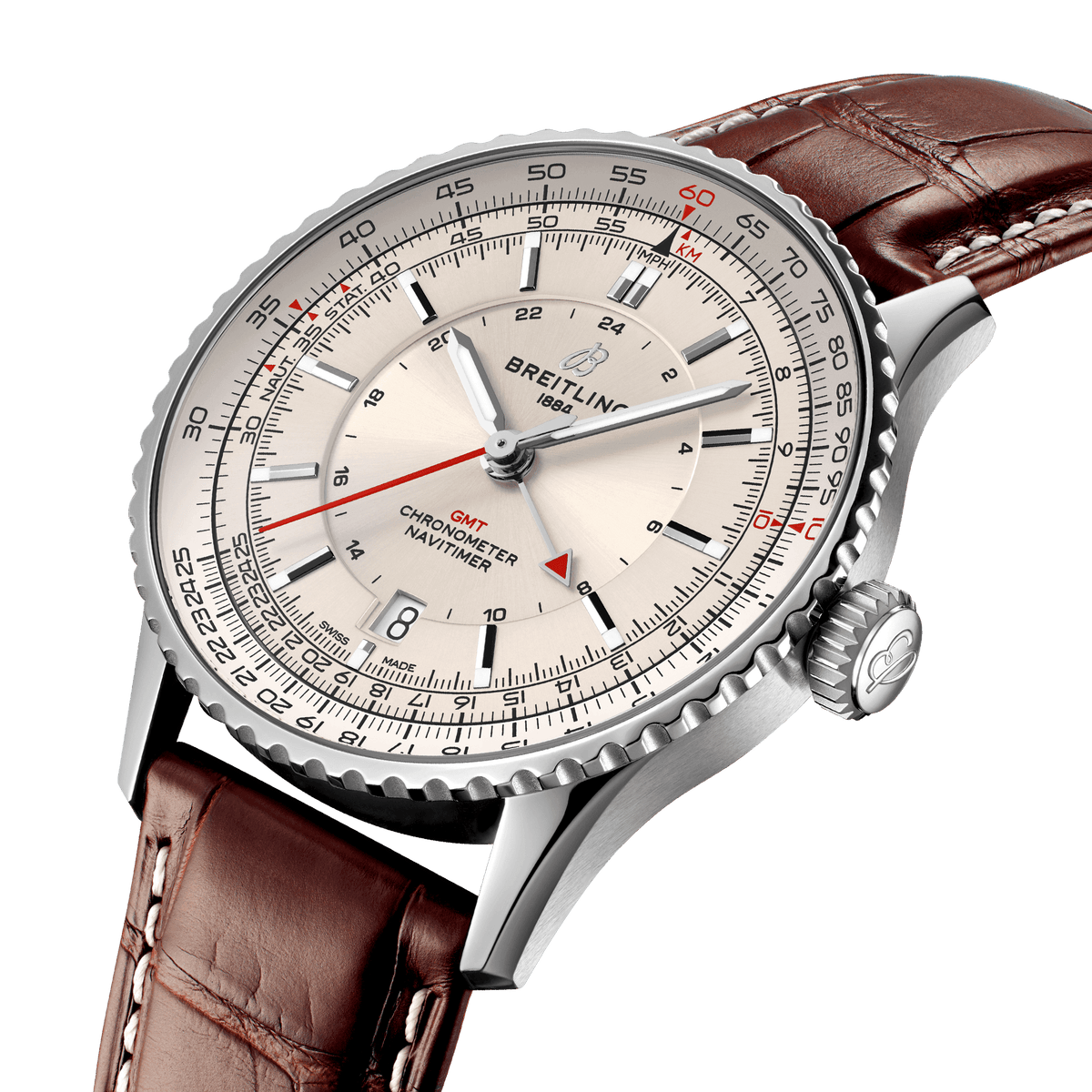 Breitling Navitimer Automatic GMT 41 Watch with Brown Leather Strap