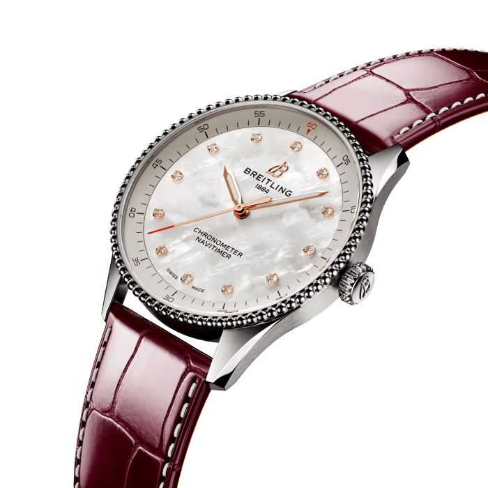 Breitling Navitimer 32mm Watch with Burgundy Strap