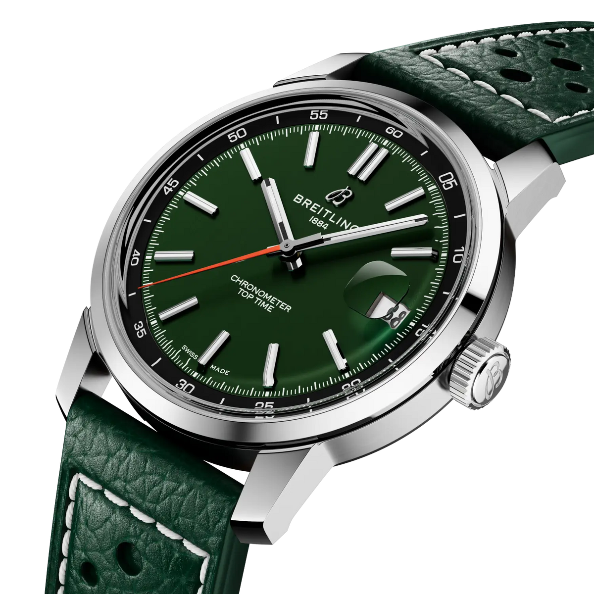 Breitling Top Time B31 38mm Watch with Green Leather Strap