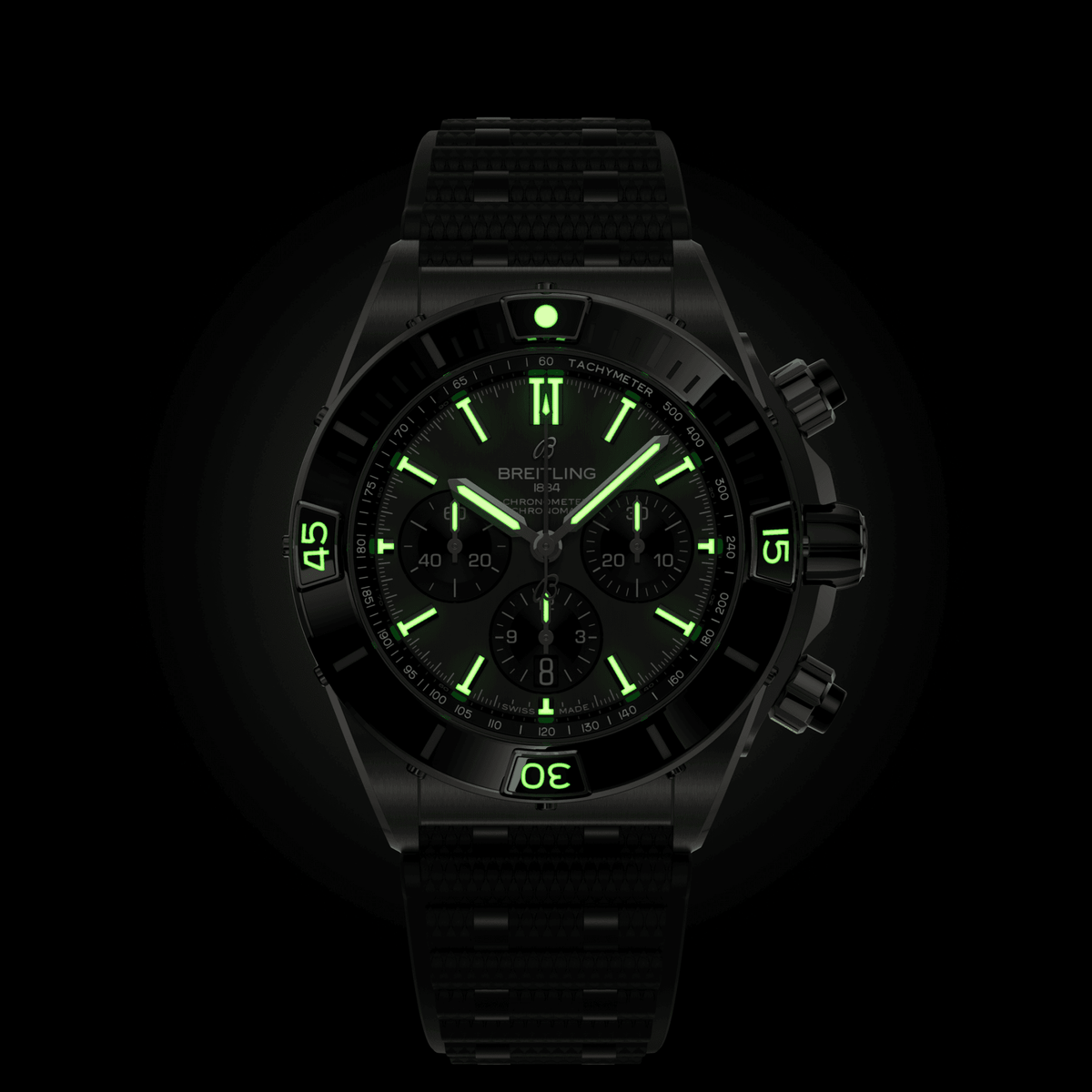 Breitling Super Chronomat B01 44 Watch with Black Rubber Rouleaux Strap