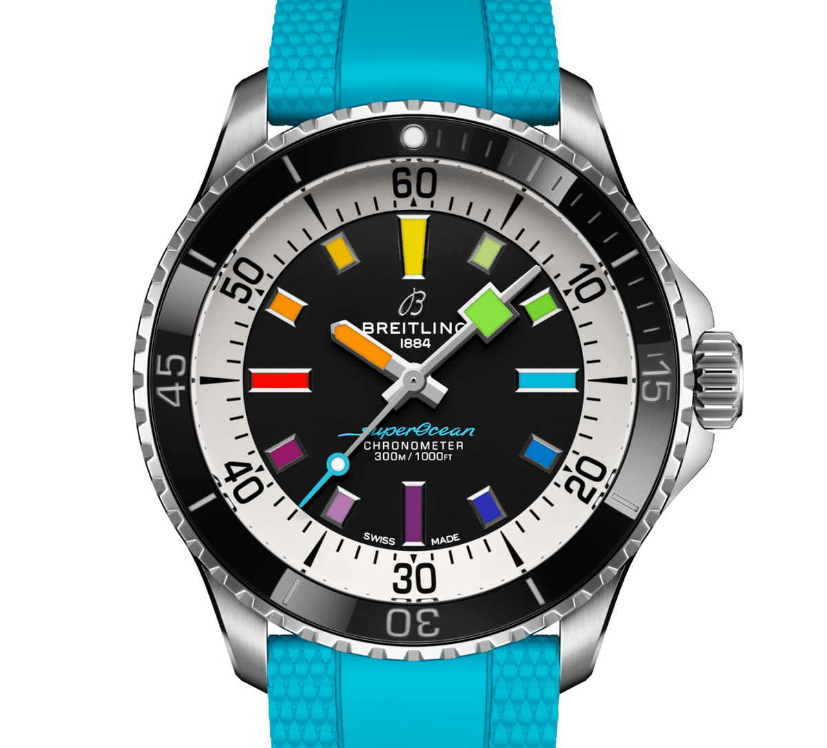 Breitling Superocean Automatic 42 Watch with Turquoise Rubber Strap