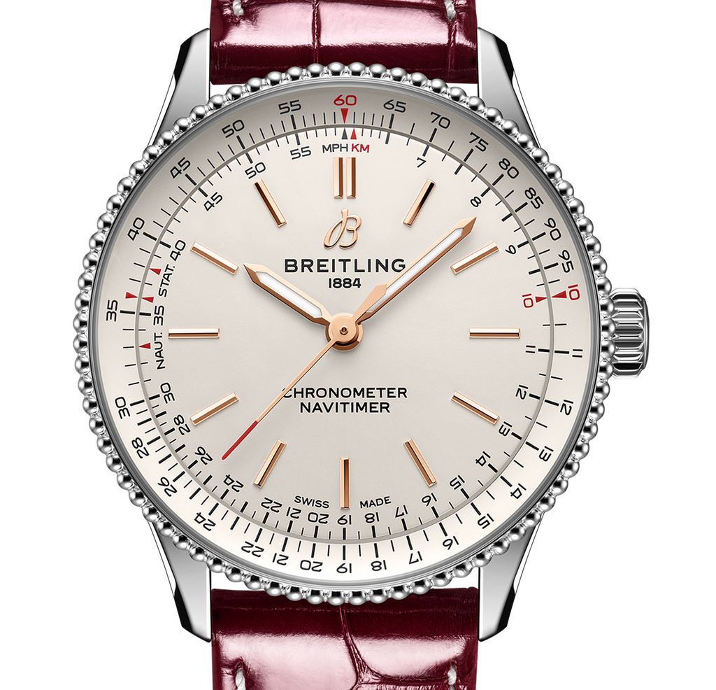 Breitling Navitimer Automatic 36mm Watch with Burgundy Leather Strap