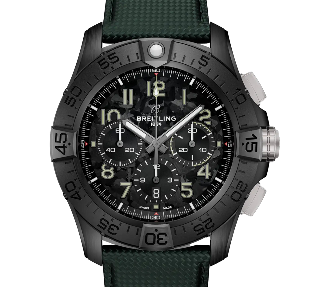 Breitling Super Avenger B01 Chronograph 46 Night Mission Watch with Khaki Green Leather Strap